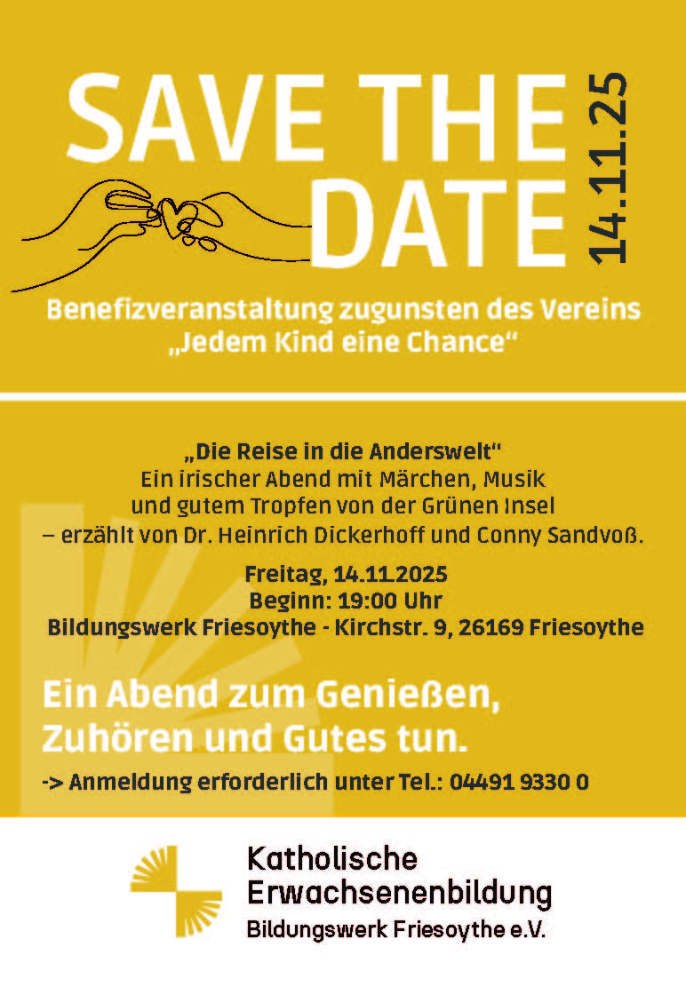 "Die Reise in die Anderswelt." - Benefizveranstaltung - Erlöse gehen an JeKieiCha Ein irischer Abend mit Märchen und "guten Tropfen" von der Grünen Insel